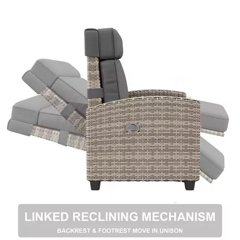Outdoor Recliner Chair with Adjustable Backrest, Flip-Up Table and Removable Cushion  All-Weather Wicker Lounge Chair for Patio, Pool, Deck