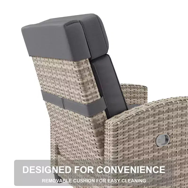 Outdoor Recliner Chair with Adjustable Backrest, Flip-Up Table and Removable Cushion  All-Weather Wicker Lounge Chair for Patio, Pool, Deck