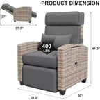 Outdoor Recliner Chair with Adjustable Backrest, Flip-Up Table and Removable Cushion  All-Weather Wicker Lounge Chair for Patio, Pool, Deck