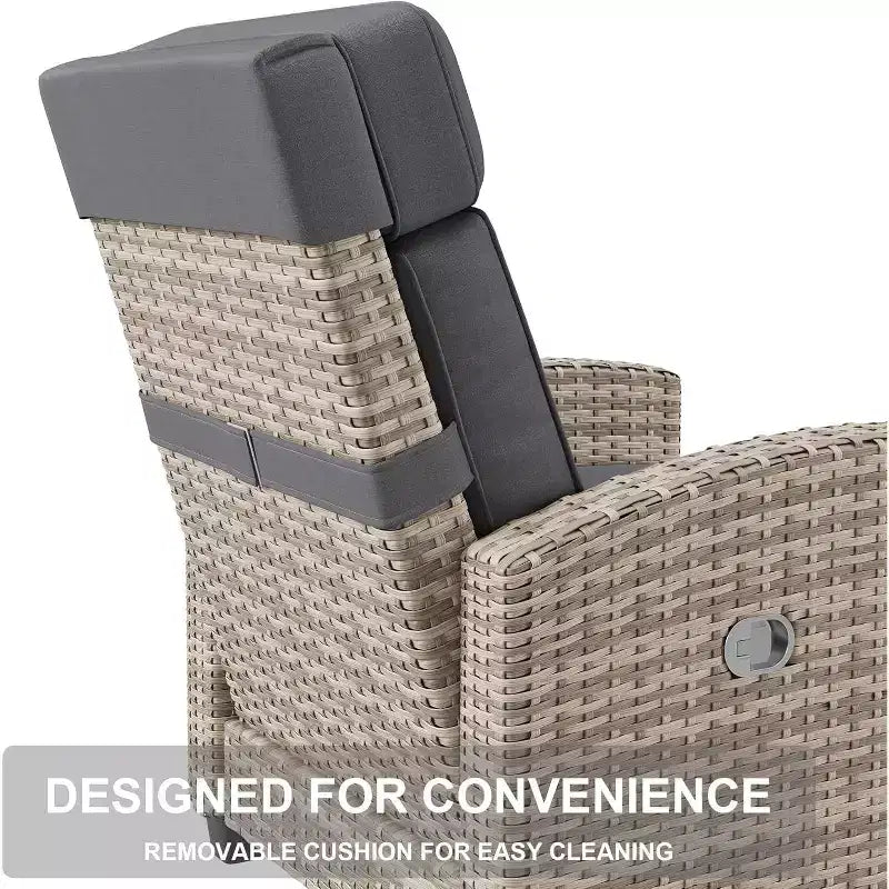 Outdoor Recliner Chair with Adjustable Backrest, Flip-Up Table and Removable Cushion  All-Weather Wicker Lounge Chair for Patio, Pool, Deck