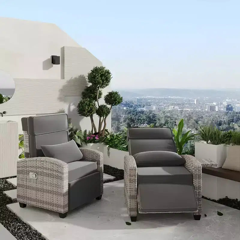 Outdoor Recliner Chair with Adjustable Backrest, Flip-Up Table and Removable Cushion  All-Weather Wicker Lounge Chair for Patio, Pool, Deck