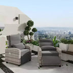 Outdoor Recliner Chair with Adjustable Backrest, Flip-Up Table and Removable Cushion  All-Weather Wicker Lounge Chair for Patio, Pool, Deck