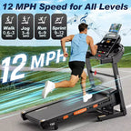 Tapis roulant pieghevole con inclinazione automatica a 20 livelli, velocità 12 MPH, controllo tramite APP, capacità 400 libbre, design soft-drop