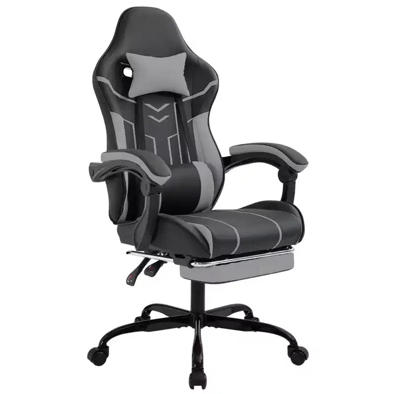 MAYEERTY Sedia da gaming, sedia da computer, sedia ergonomica con poggiapiedi e schienale lombare per soggiorno, nero grigio
