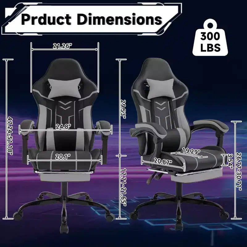 MAYEERTY Sedia da gaming, sedia da computer, sedia ergonomica con poggiapiedi e schienale lombare per soggiorno, nero grigio