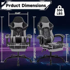 MAYEERTY Sedia da gaming, sedia da computer, sedia ergonomica con poggiapiedi e schienale lombare per soggiorno, nero grigio