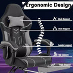 MAYEERTY Sedia da gaming, sedia da computer, sedia ergonomica con poggiapiedi e schienale lombare per soggiorno, nero grigio