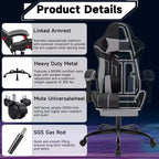 MAYEERTY Sedia da gaming, sedia da computer, sedia ergonomica con poggiapiedi e schienale lombare per soggiorno, nero grigio