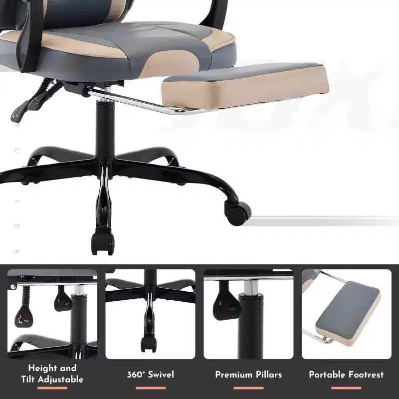 Sedia da gaming MAYEERTY, sedia da computer ergonomica con poggiapiedi e supporto lombare massaggiante, sedia da videogioco girevole regolabile in altezza blu beige