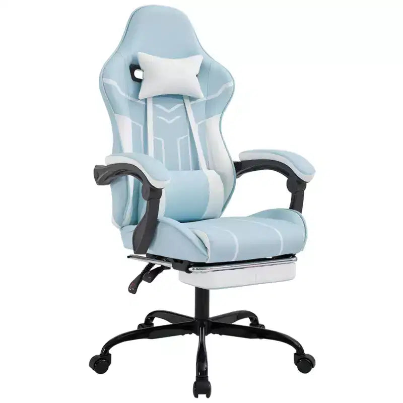 MAYEERTY Sedia da gaming, sedia da computer, sedia ergonomica con poggiapiedi, supporto lombare e schienale, per soggiorno, blu