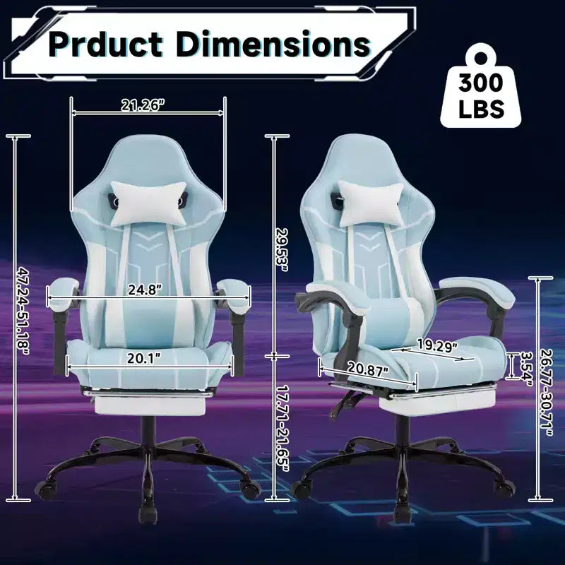 MAYEERTY Sedia da gaming, sedia da computer, sedia ergonomica con poggiapiedi, supporto lombare e schienale, per soggiorno, blu