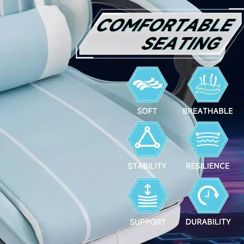 MAYEERTY Sedia da gaming, sedia da computer, sedia ergonomica con poggiapiedi, supporto lombare e schienale, per soggiorno, blu