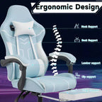 MAYEERTY Sedia da gaming, sedia da computer, sedia ergonomica con poggiapiedi, supporto lombare e schienale, per soggiorno, blu