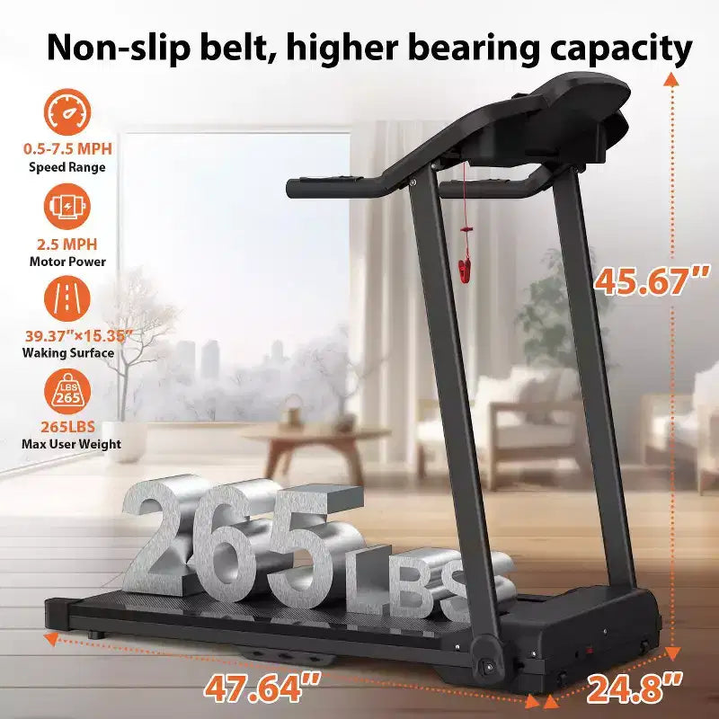 Tapis Roulant Pieghevole Okak con Capacità Massima di 120 kg, Tapis Roulant Elettrico Portatile da 2,5 HP, Tapis Roulant per Casa, Ufficio