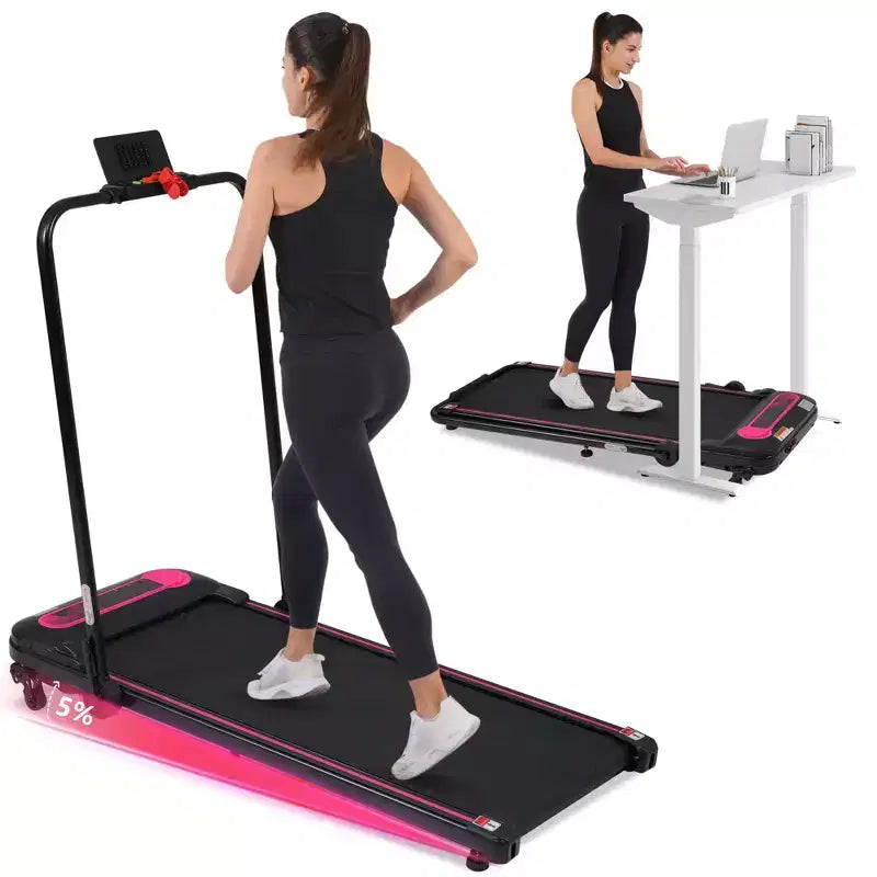 Tapis Roulant da Scrivania Okak con Inclinazione e Velocità Regolabile, Tapis Roulant con Capacità 136 kg e Motore da 2.5 HP, Tapis Roulant per Casa, Ufficio, Rosa+Nero