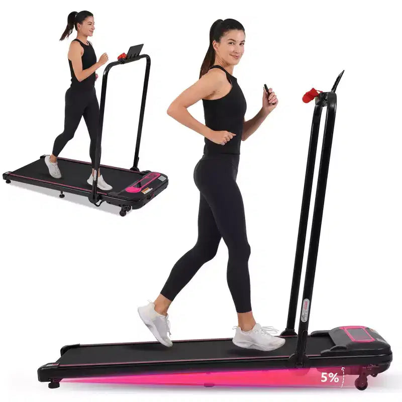 Tapis Roulant da Scrivania Okak con Inclinazione e Velocità Regolabile, Tapis Roulant con Capacità 136 kg e Motore da 2.5 HP, Tapis Roulant per Casa, Ufficio, Rosa+Nero