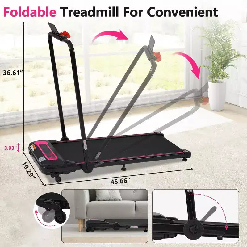 Tapis Roulant da Scrivania Okak con Inclinazione e Velocità Regolabile, Tapis Roulant con Capacità 136 kg e Motore da 2.5 HP, Tapis Roulant per Casa, Ufficio, Rosa+Nero