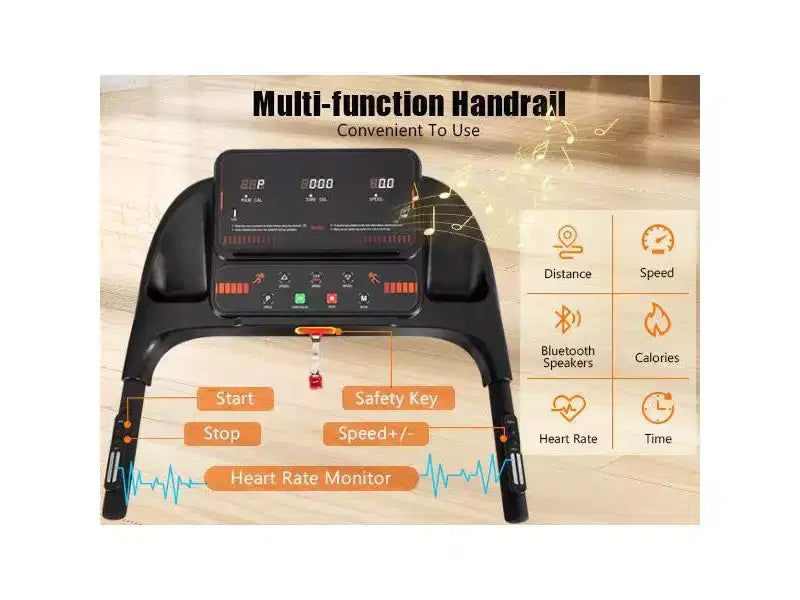 Okak 2.5HP Quiet Folding Treadmill with Heart Rate Sensor, Walking Treadmill with 6 Shock-Absorbing, Compact Treadmill with Bluetooth Speaker, Black