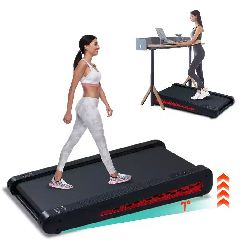 Tapis roulant Okak Walking Pad con 7 inclinazioni, Tapis roulant pieghevole con 2,55 HP e display LED, Tapis roulant sotto la scrivania per casa, ufficio, Nero+Grigio