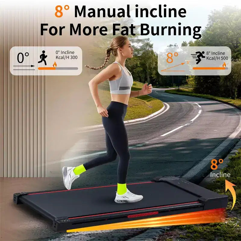 Tapis Roulant Okak Walking Pad con 8 Livelli di Inclinazione, Tapis Roulant Sottoscrivania con Telecomando e Display LED, Tapis Roulant Portatile per Casa, Nero+Grigio