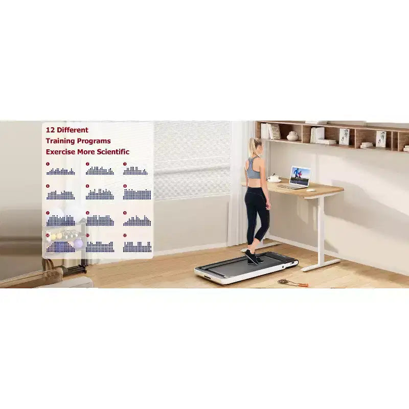 Tapis Roulant da Scrivania Sotto Scrivania Okak 2-IN-1 con Telecomando, Tapis Roulant Elettrico Pieghevole con 2.5HP, Tapis Roulant Portatile per Casa, Bianco