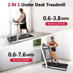 Tapis Roulant da Scrivania Sotto Scrivania Okak 2-IN-1 con Telecomando, Tapis Roulant Elettrico Pieghevole con 2.5HP, Tapis Roulant Portatile per Casa, Bianco