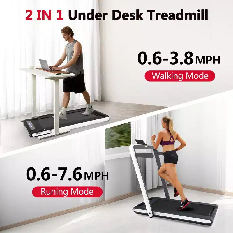 Tapis Roulant da Scrivania Sotto Scrivania Okak 2-IN-1 con Telecomando, Tapis Roulant Elettrico Pieghevole con 2.5HP, Tapis Roulant Portatile per Casa, Bianco