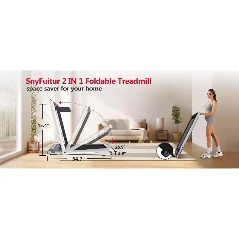 Tapis Roulant da Scrivania Sotto Scrivania Okak 2-IN-1 con Telecomando, Tapis Roulant Elettrico Pieghevole con 2.5HP, Tapis Roulant Portatile per Casa, Bianco