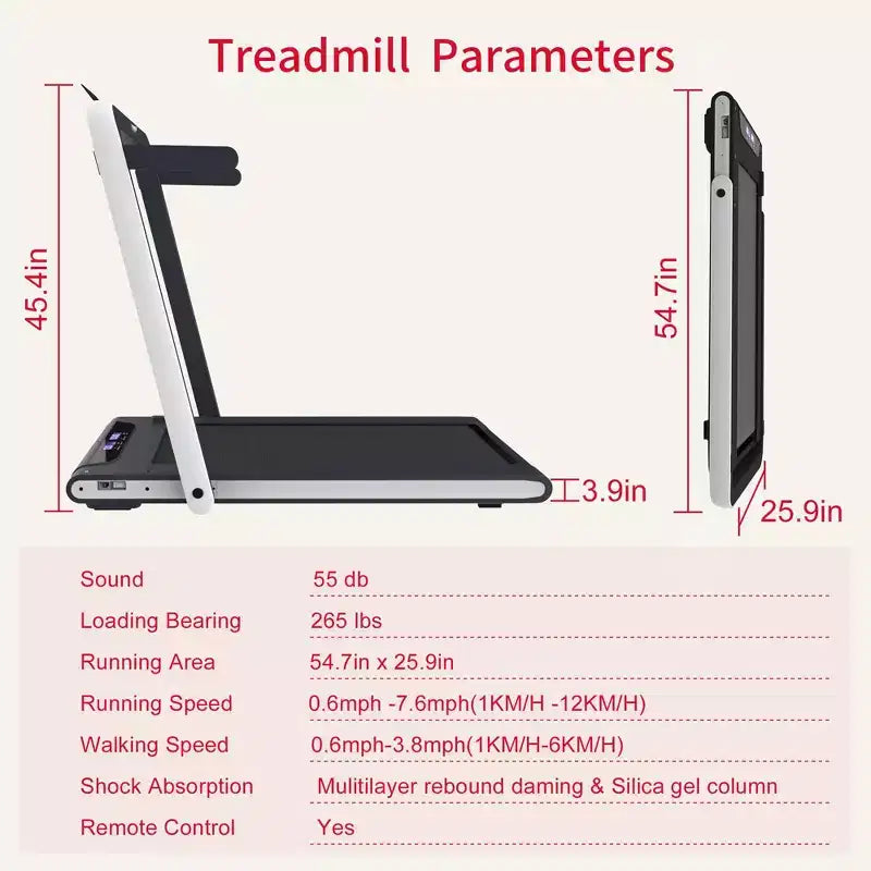 Tapis Roulant da Scrivania Sotto Scrivania Okak 2-IN-1 con Telecomando, Tapis Roulant Elettrico Pieghevole con 2.5HP, Tapis Roulant Portatile per Casa, Bianco