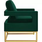Sedia da Soggiorno Comoda, Divano in Velluto con Braccioli Aperti, Base in Metallo, Sedia Imbottita Moderna in Schiuma ad Alta Densità