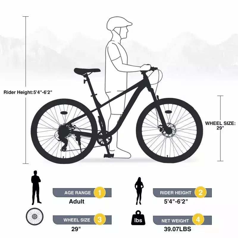 29 Inch Mountain Bike, Single Speed/ 8 Speeds , Steel Frame, Front Suspension Fork, Disc Brake Bicycle for Women Men Adult,Multi Color