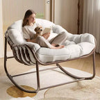 Outdoor Papasan Rocking Chair with Cushion, Wicker and Metal Frame Lounge Rocker for Patio, Porch, or Living Room, 350lb Capacity