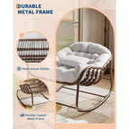 Outdoor Papasan Rocking Chair with Cushion, Wicker and Metal Frame Lounge Rocker for Patio, Porch, or Living Room, 350lb Capacity