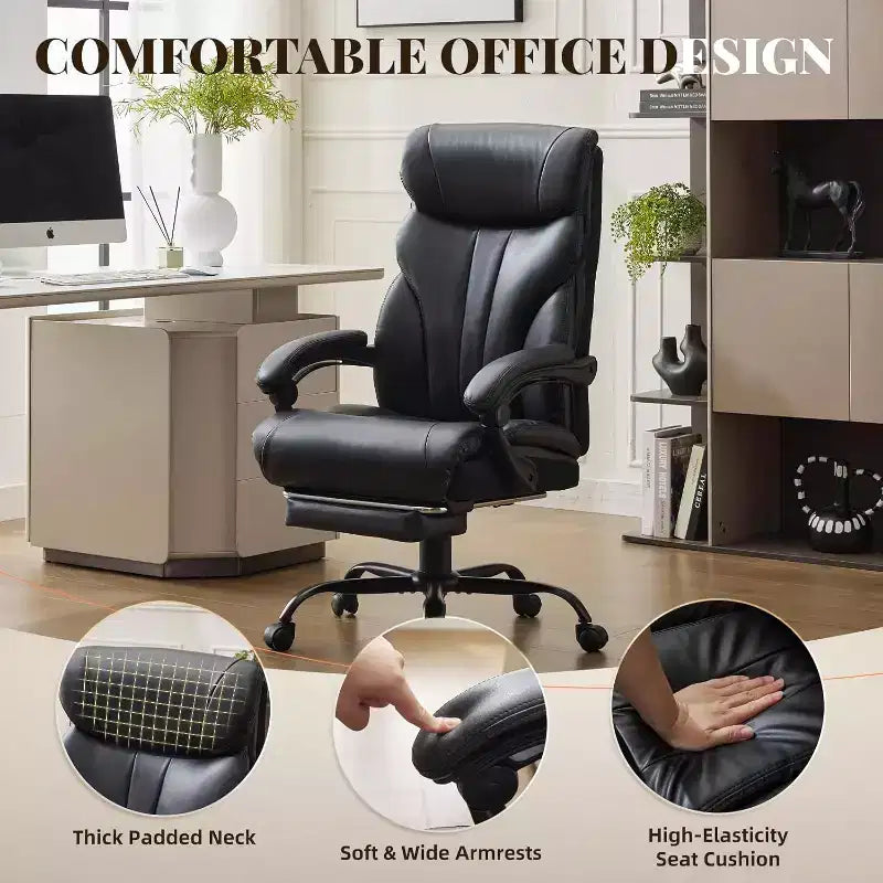 Ergonomic Office Chair,PU Gaming Chair,Adjustable Height 90 to 135 Degree Reclining, Backrest 360 Degree Swivel Wheels,350 Lbs Capacity for Office