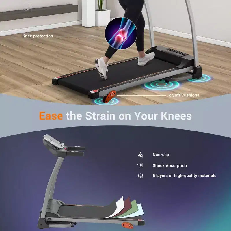 Tapis Roulant Pieghevole Facile da Usare a Casa, Macchina Elettrica da 2,5HP per Corsa, Jogging e Camminata con Supporto per Dispositivo e Sensore di Pulsazioni, Inclinazione Regolabile su 3 Livelli