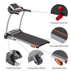 Tapis Roulant Pieghevole Facile da Usare a Casa, Macchina Elettrica da 2,5HP per Corsa, Jogging e Camminata con Supporto per Dispositivo e Sensore di Pulsazioni, Inclinazione Regolabile su 3 Livelli