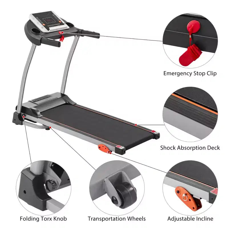 Tapis Roulant Pieghevole Facile da Usare a Casa, Macchina Elettrica da 2,5HP per Corsa, Jogging e Camminata con Supporto per Dispositivo e Sensore di Pulsazioni, Inclinazione Regolabile su 3 Livelli