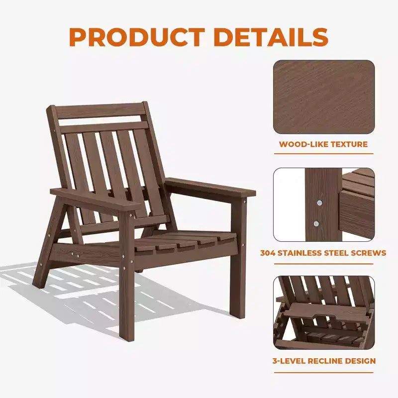 Hyleory HDPE Patio Adjustable Adirondack Chair, All Weather Outdoor Chair(2-Pack)