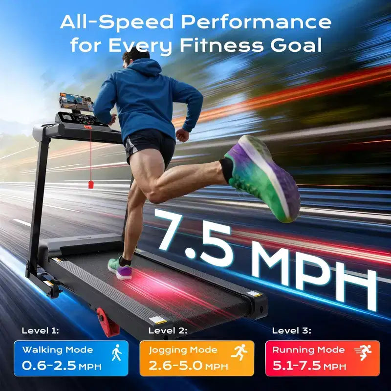 Tapis roulant per casa con inclinazione, tapis roulant pieghevole portata 136 kg, 0,96-12 km/h, controllo tramite APP, ammortizzazione, 64+3+3+1 programmi