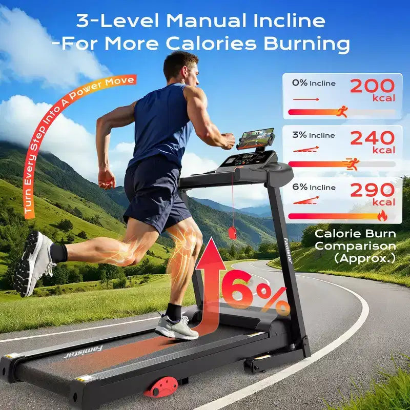 Tapis roulant per casa con inclinazione, tapis roulant pieghevole portata 136 kg, 0,96-12 km/h, controllo tramite APP, ammortizzazione, 64+3+3+1 programmi