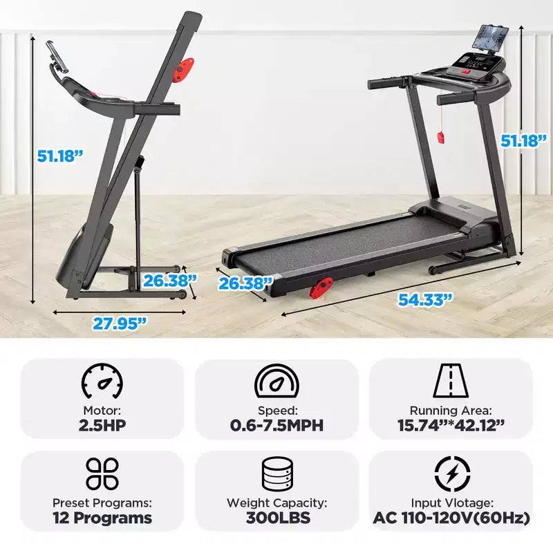 Tapis roulant in offerta, Tapis roulant pieghevole in svendita per la casa con inclinazione regolabile, velocità 12 km/h, tapis roulant compatto pieghevole da 3.0 HP