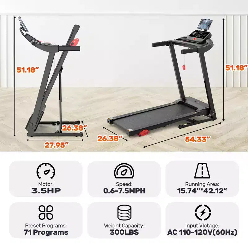 Tapis roulant da 3,5 HP per casa, tapis roulant pieghevole con capacità di 136 kg con oltre 64+7 allenamenti, APP con corsi gratuiti, doppi altoparlanti HiFi, tapis roulant per camminare e correre