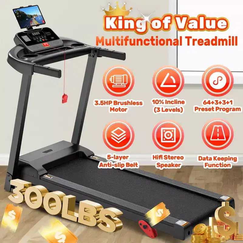 Tapis roulant da 3,5 HP per casa, tapis roulant pieghevole con capacità di 136 kg con oltre 64+7 allenamenti, APP con corsi gratuiti, doppi altoparlanti HiFi, tapis roulant per camminare e correre