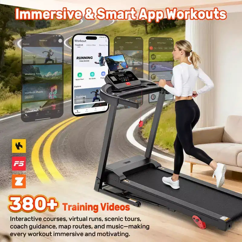 Tapis roulant da 3,5 HP per casa, tapis roulant pieghevole con capacità di 136 kg con oltre 64+7 allenamenti, APP con corsi gratuiti, doppi altoparlanti HiFi, tapis roulant per camminare e correre
