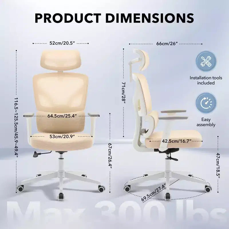 Sedia da ufficio ergonomica con schienale alto, sedia da gaming in mesh traspirante con supporto lombare regolabile e braccioli 3D