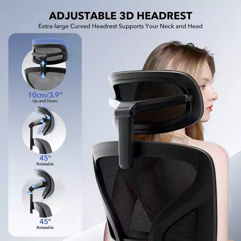Sedia da ufficio ergonomica con schienale alto, sedia da gaming in mesh traspirante con supporto lombare regolabile e braccioli 3D