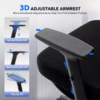 Sedia da ufficio ergonomica con schienale alto, sedia da gaming in mesh traspirante con supporto lombare regolabile e braccioli 3D
