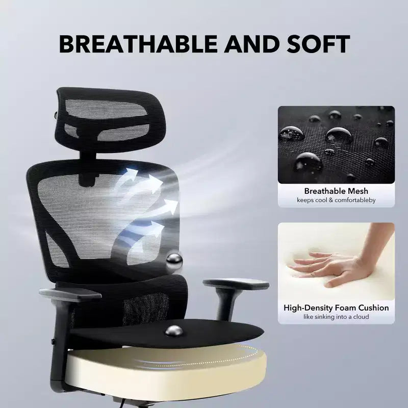 Sedia da ufficio ergonomica con schienale alto, sedia da gaming in mesh traspirante con supporto lombare regolabile e braccioli 3D