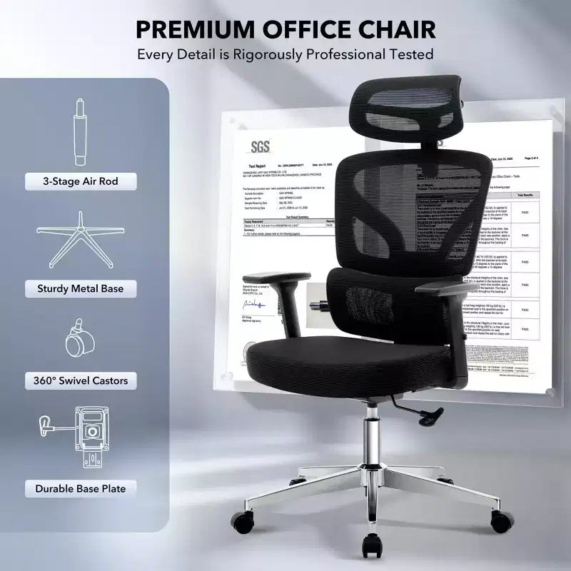 Sedia da ufficio ergonomica con schienale alto, sedia da gaming in mesh traspirante con supporto lombare regolabile e braccioli 3D