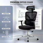 Sedia da ufficio ergonomica con schienale alto, sedia da gaming in mesh traspirante con supporto lombare regolabile e braccioli 3D